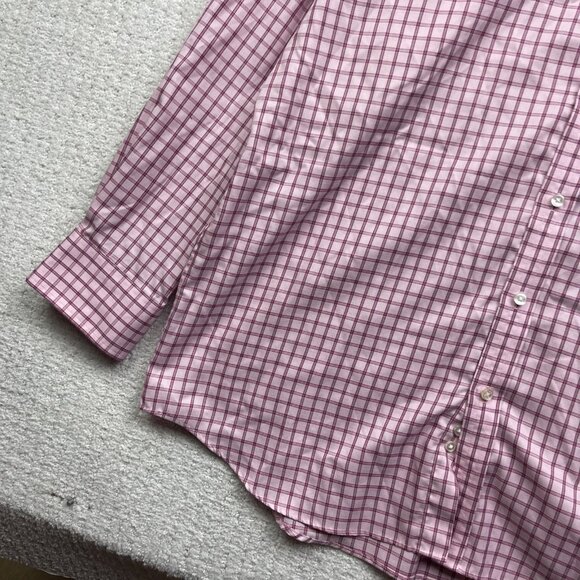 Thomas Pink Dress Shirt Mens 17-35 Pink Plaid Checks Classic Fit Traveller - Picture 6 of 12
